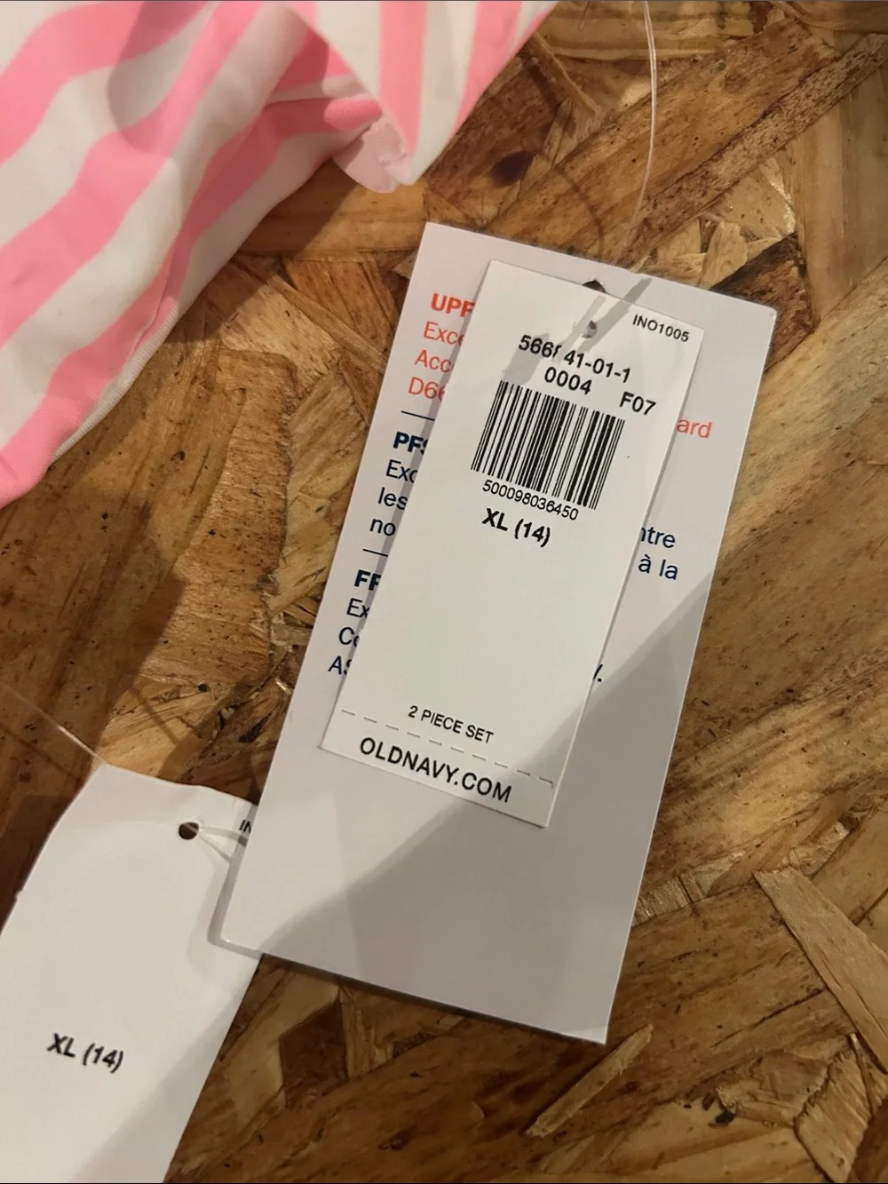 Old Navy Pink and White Striped One-Shoulder Ruffle Two-Piece Swim Set